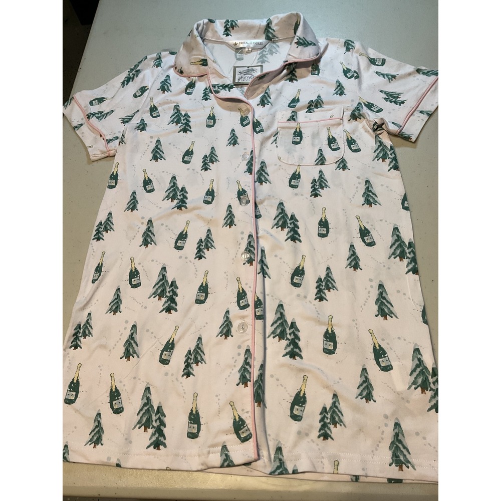 The Royal Standard Pajama Shirt Women's S Tree Champagne‎ Print Button Sleepwear